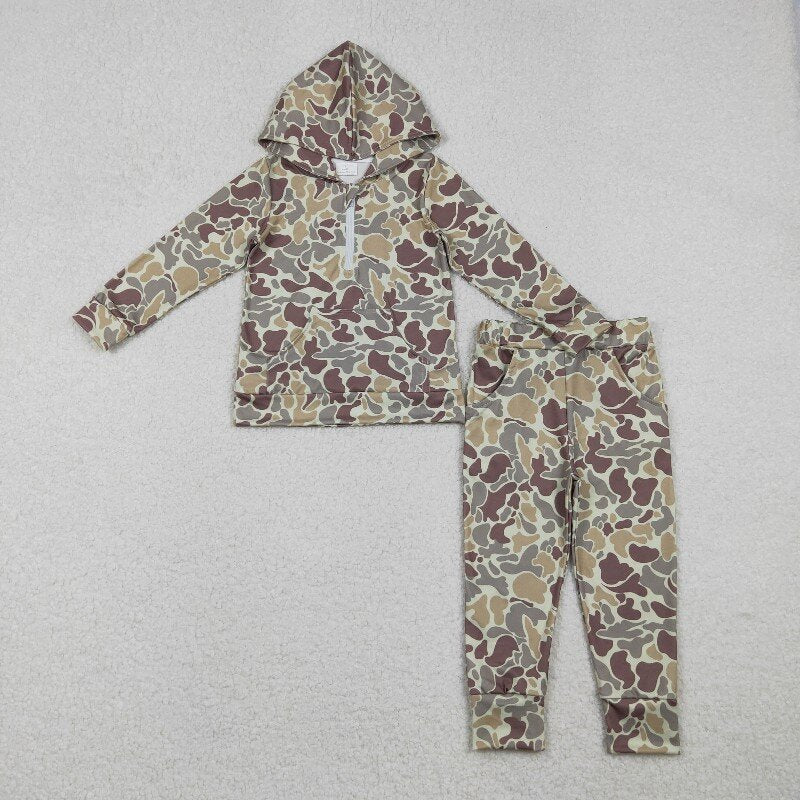Matching Baby boys camo zipper hooded outfits