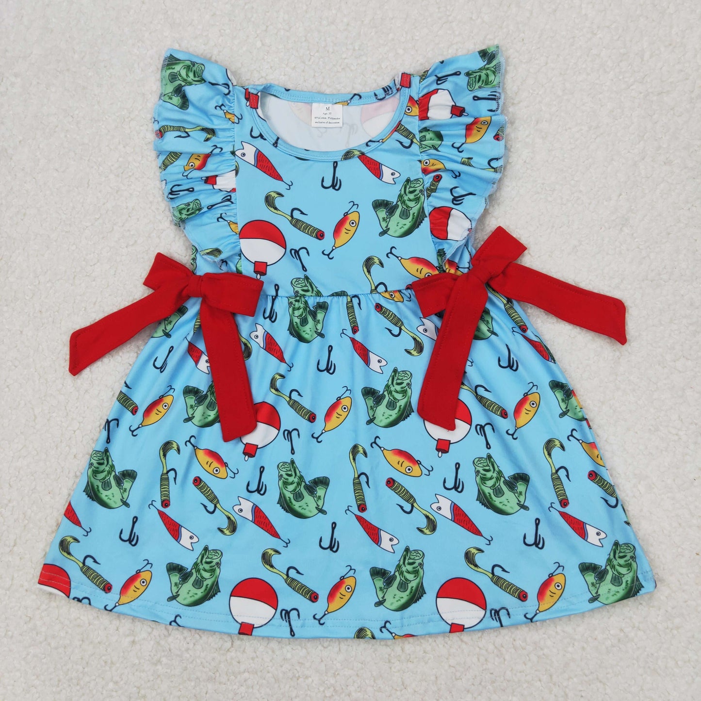 GSD1953 girls fish floral sleeveless red bow Dress