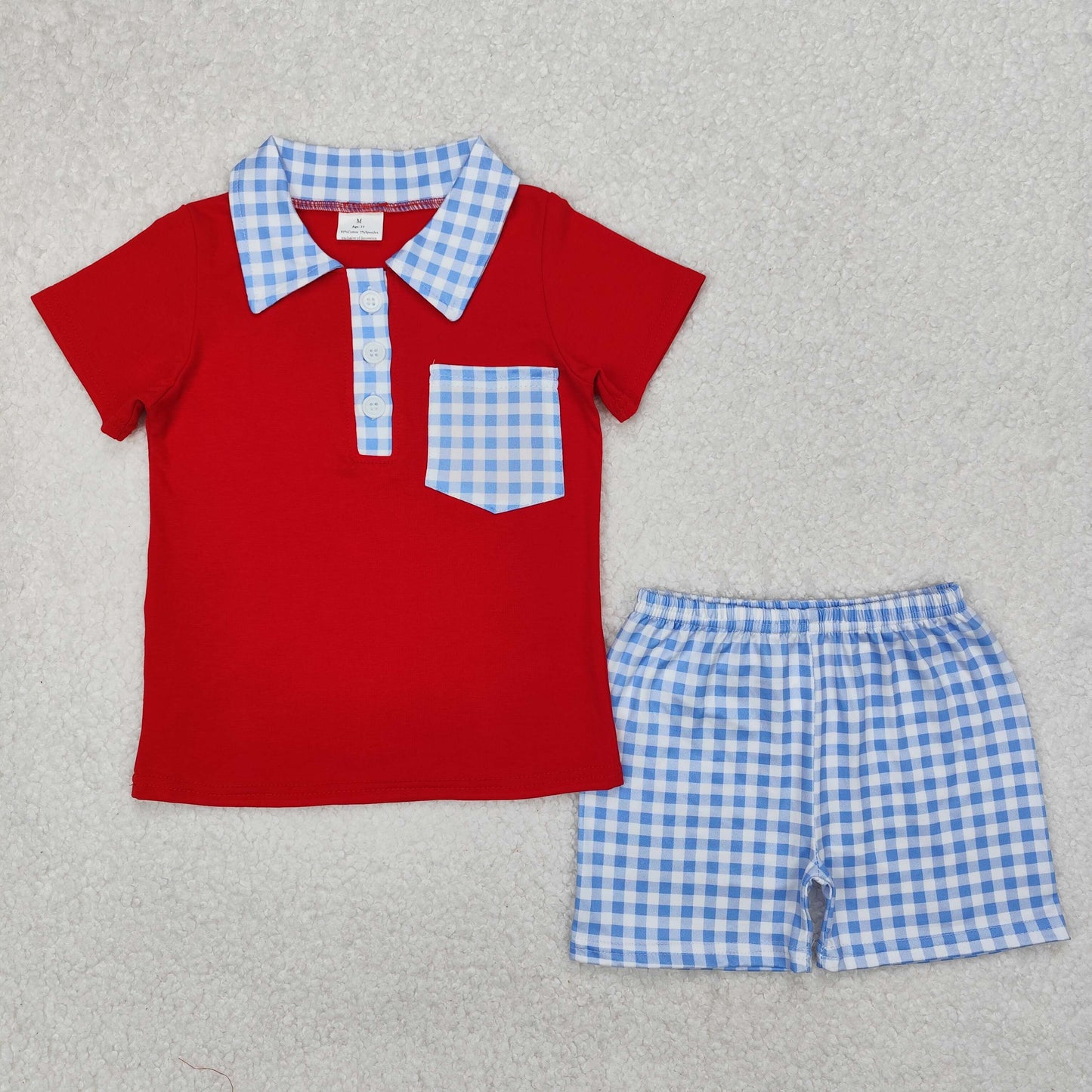 BSSO1152 Boys blue pocket checkered red shorts Outfits