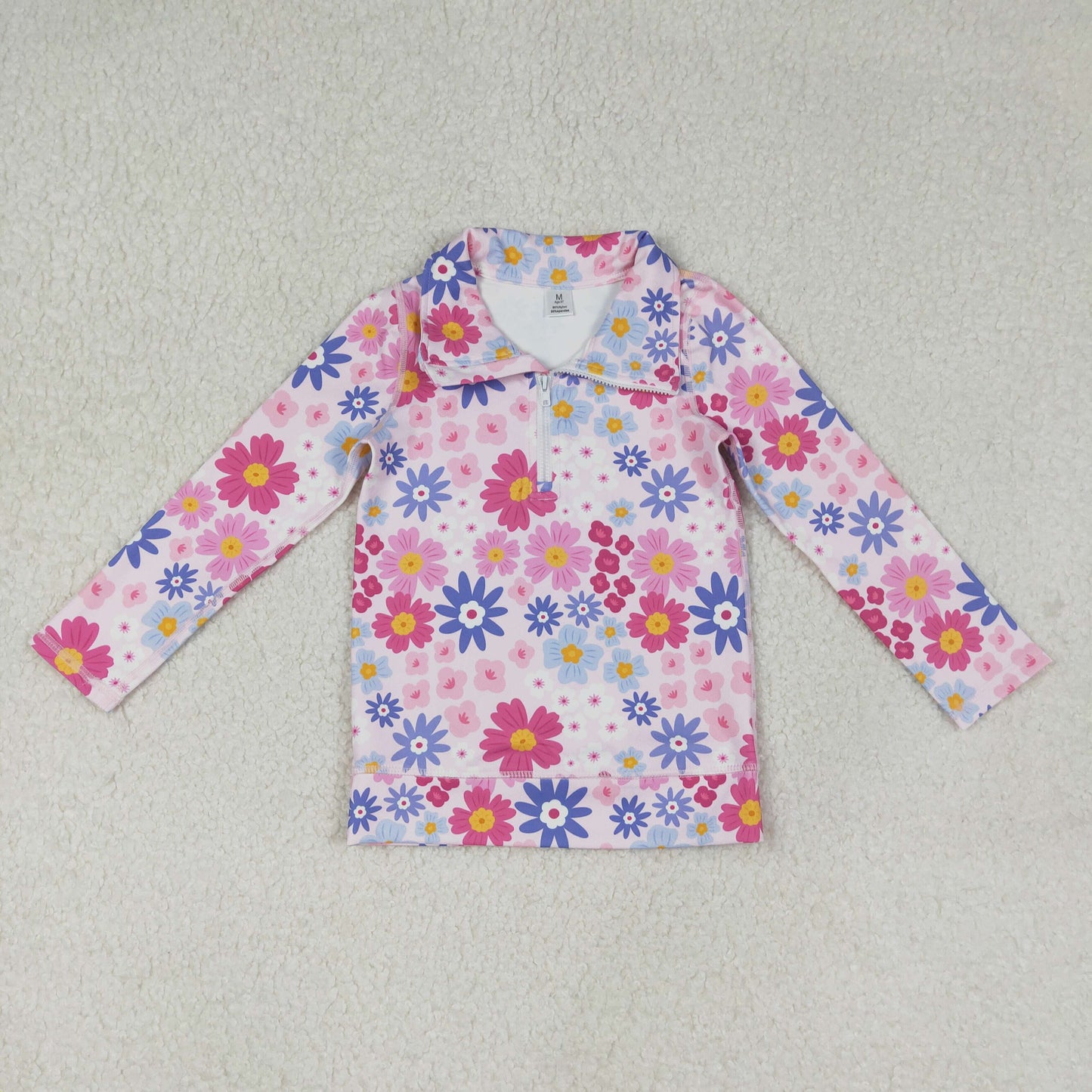 GT1373 baby girls flower long sleeve zipper pullover top
