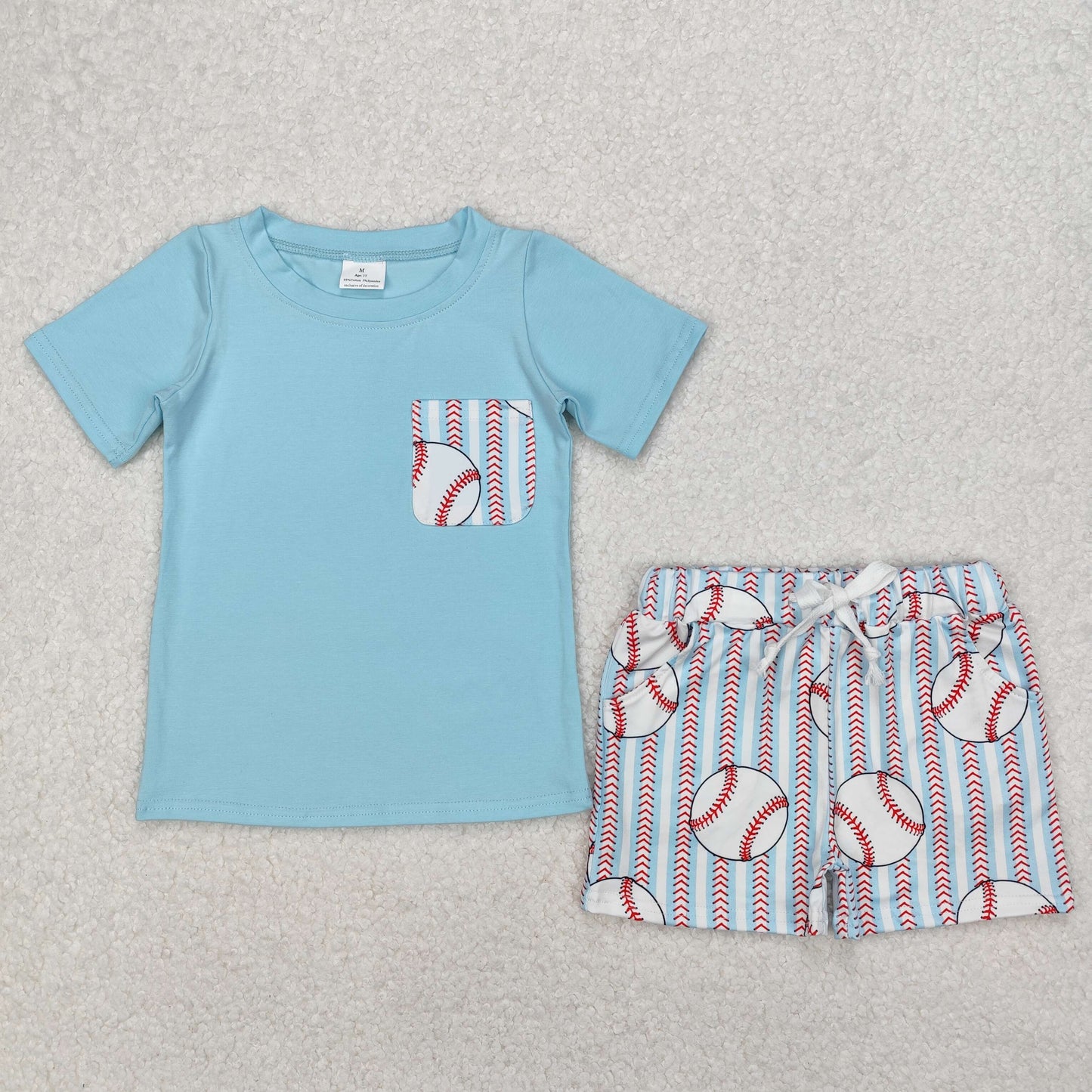 BSSO1317 Boys pocket blue baseball stripe shorts outfits
