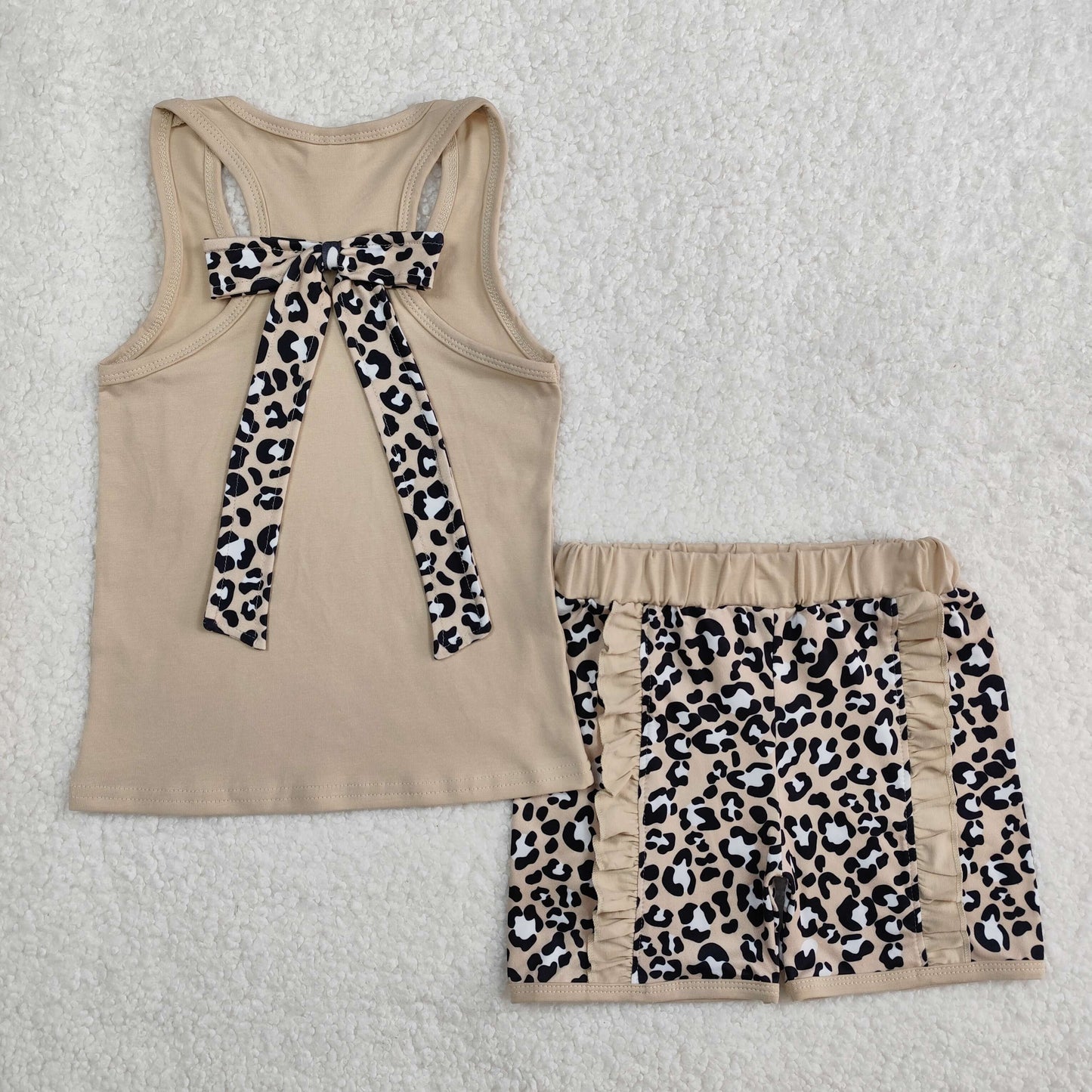 GSSO1979 girls sleeveless vest leopard bow floral shorts outfits