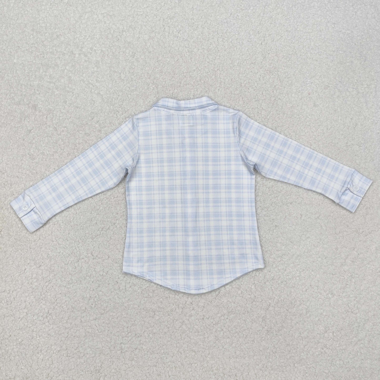 BT1075 boys v-neck button white blue checked shirt top