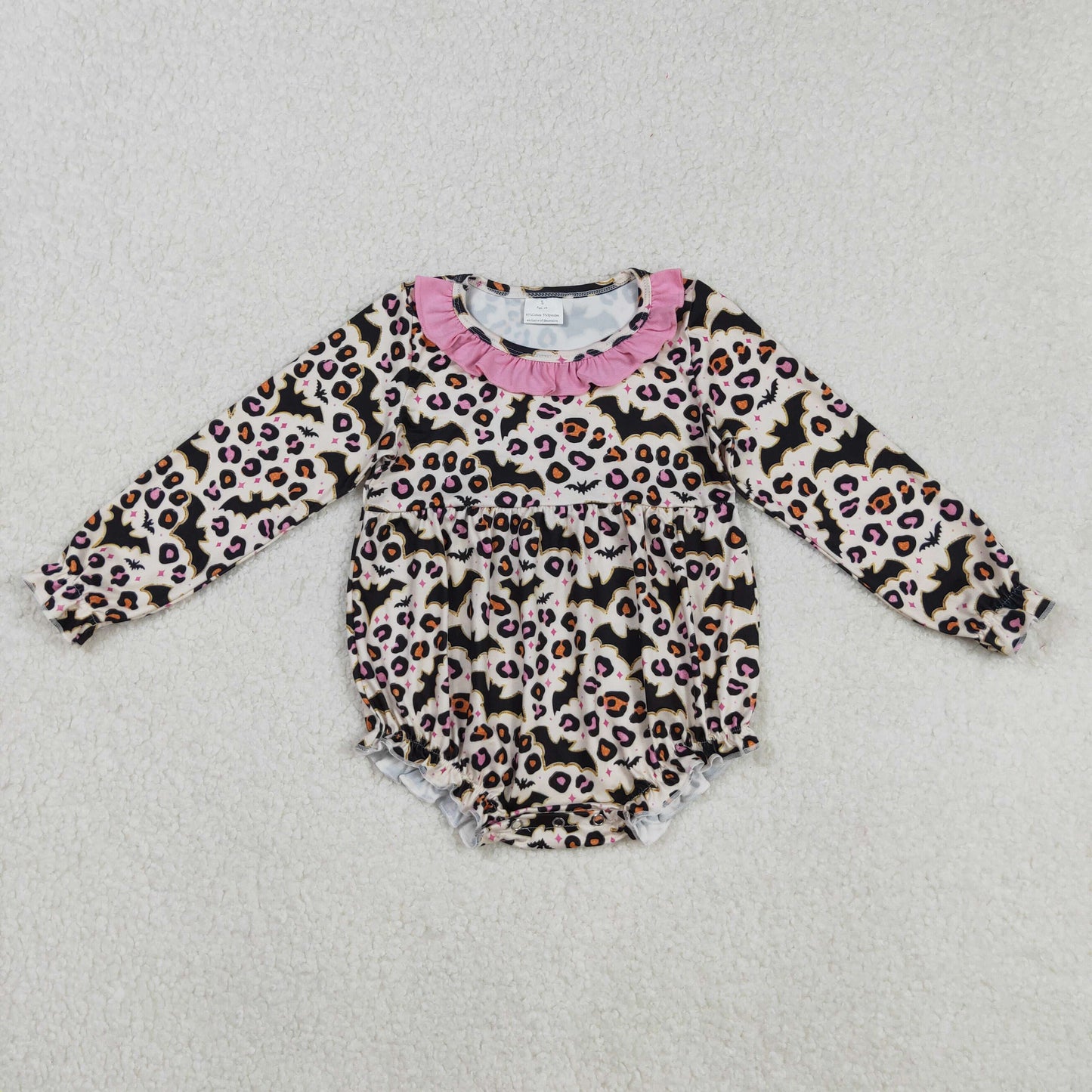 LR2473 baby girls leopard bat pink floral romper