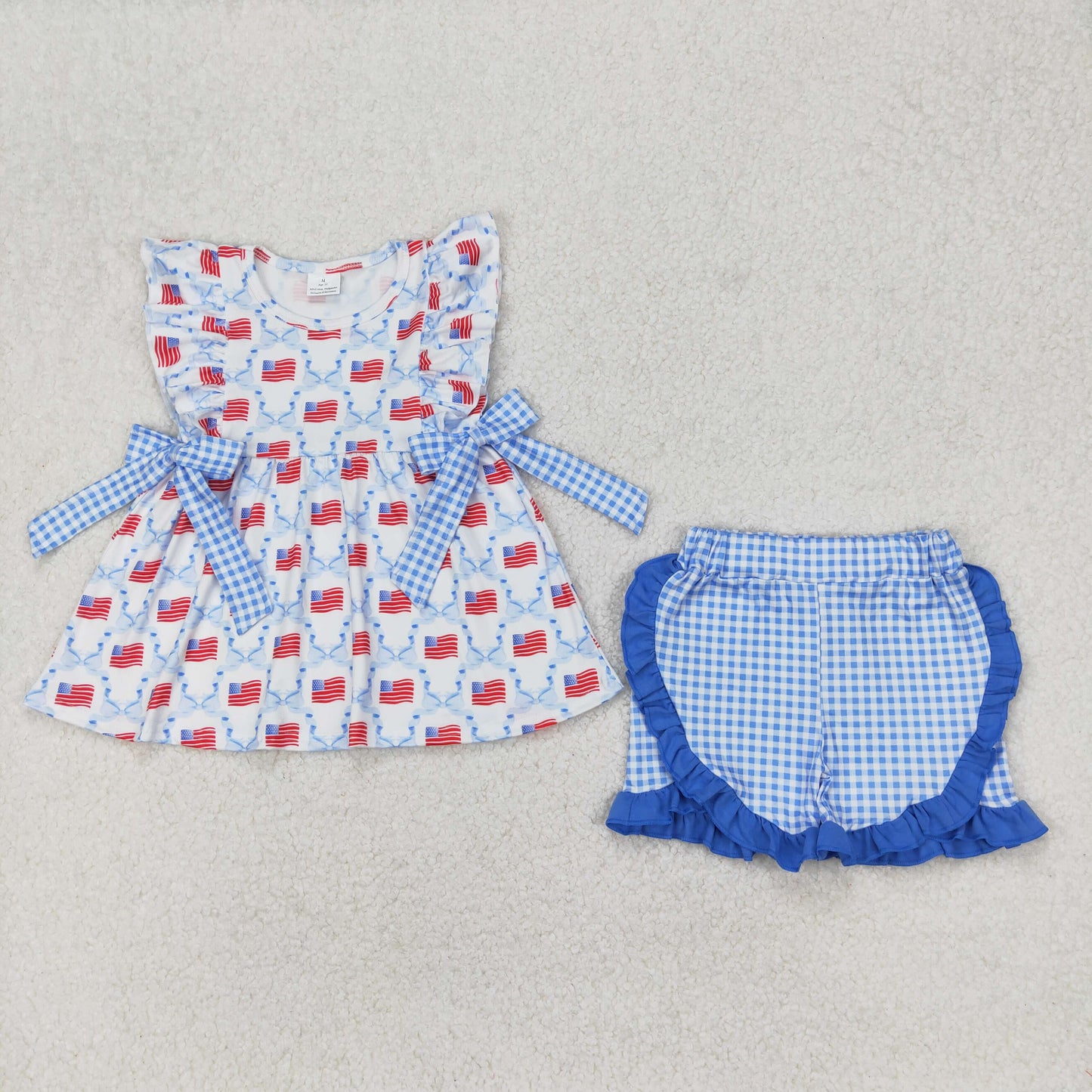 GSSO1684 Girls July Fourth blue bow shorts Outfits