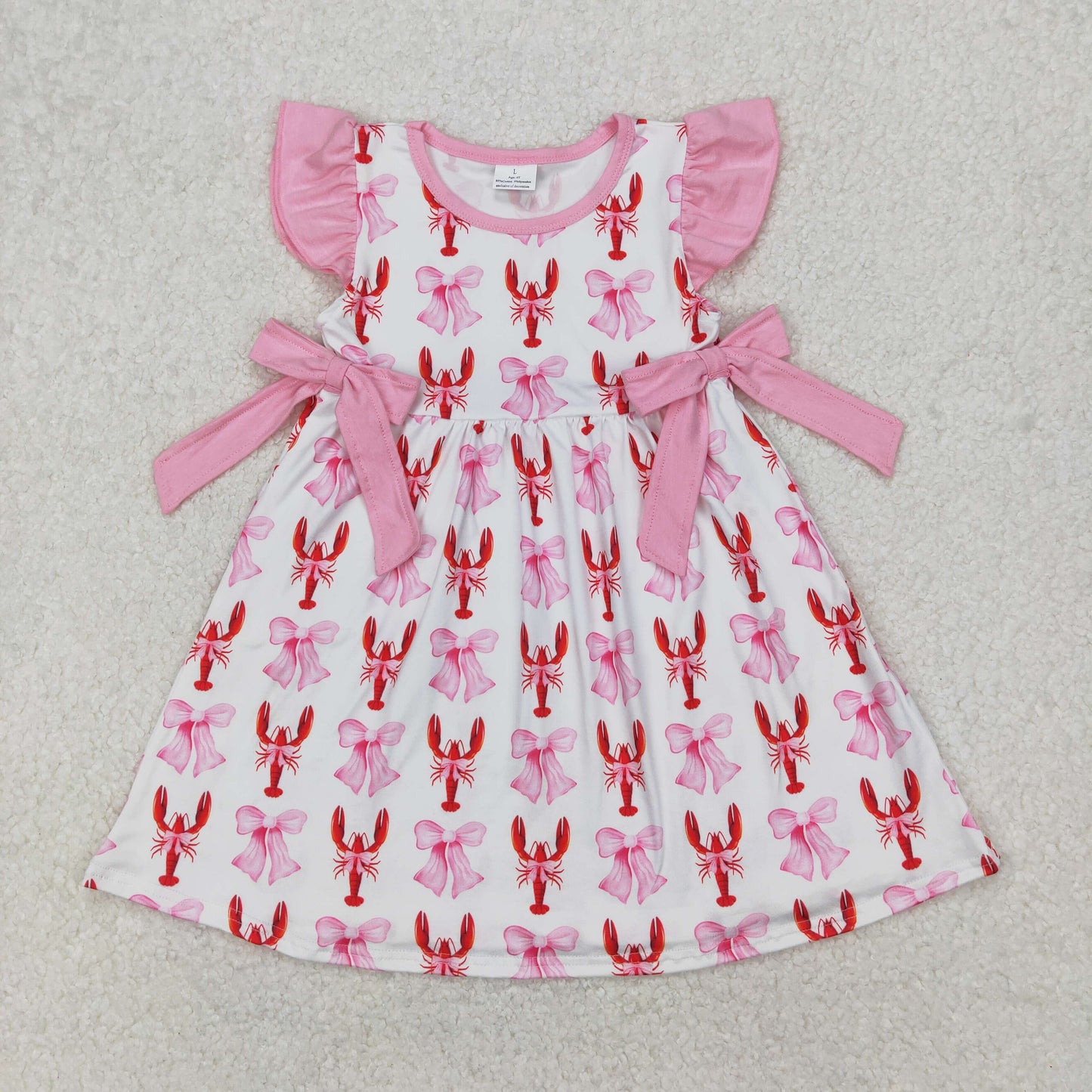 GSD1890 baby flying sleeve red crayfish pink bow Dress