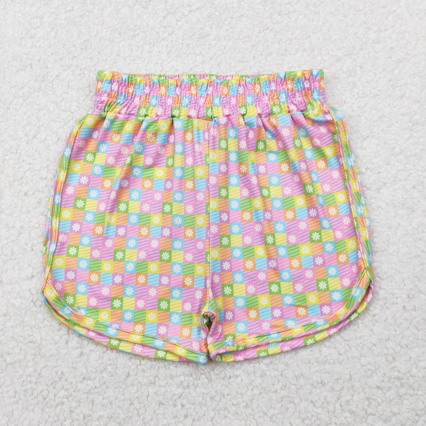 SS0474 baby girls colorful checkered flower shorts