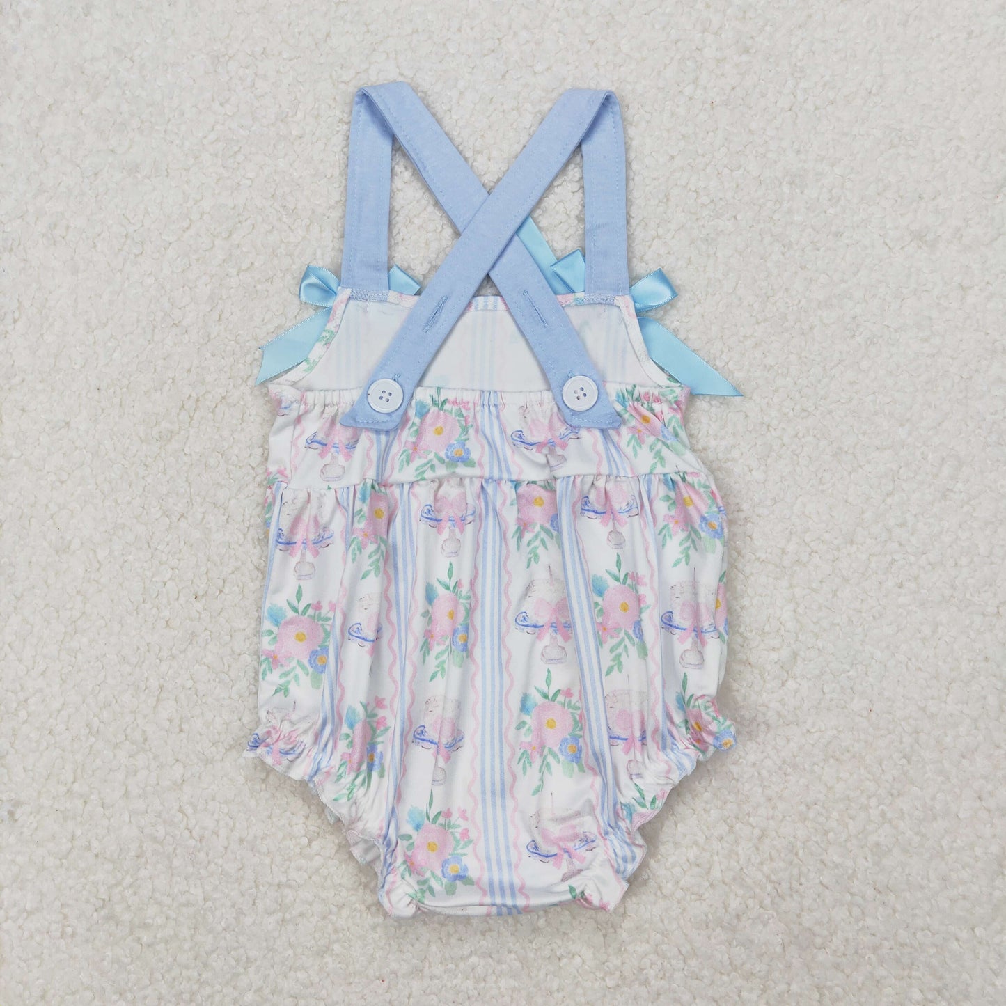 SR2698 Baby girls flower blue bow romper