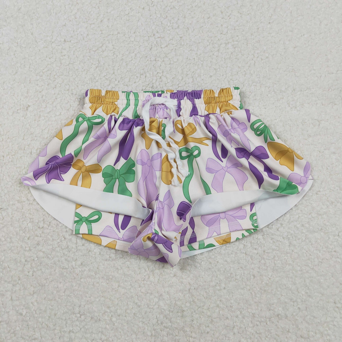 SS0684 baby girls Mardi Gras bow purple shorts