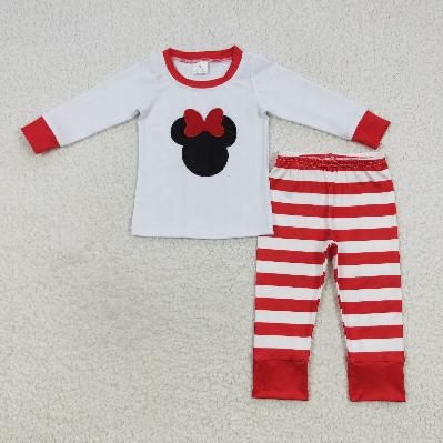 GLP0508 Girls Embroidery Outfits Long Sleeves red Checked Pants