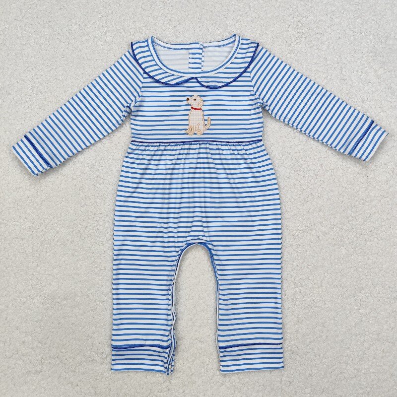 Matching Baby girls boys puppy blue outfits embroidery clothing