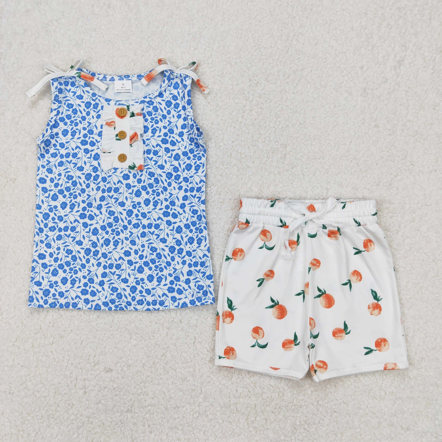GSSO2355 baby girls blue floral sleeveless vest pink peach shorts outfits