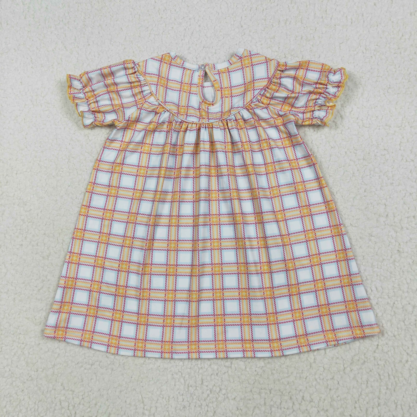 GSD2276 girls yellow checkered form Dress smocked