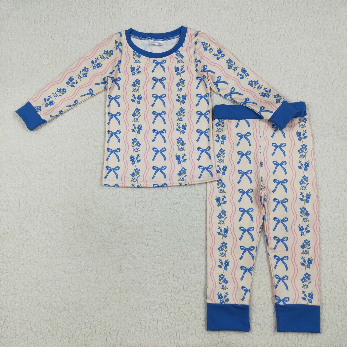 GLP2505 baby girls blue bow flower red wave pajamas