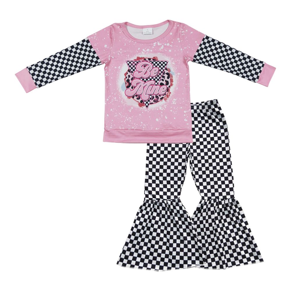 Matching Baby girls BE MINE pink top white black milk silk pant outfits clothing