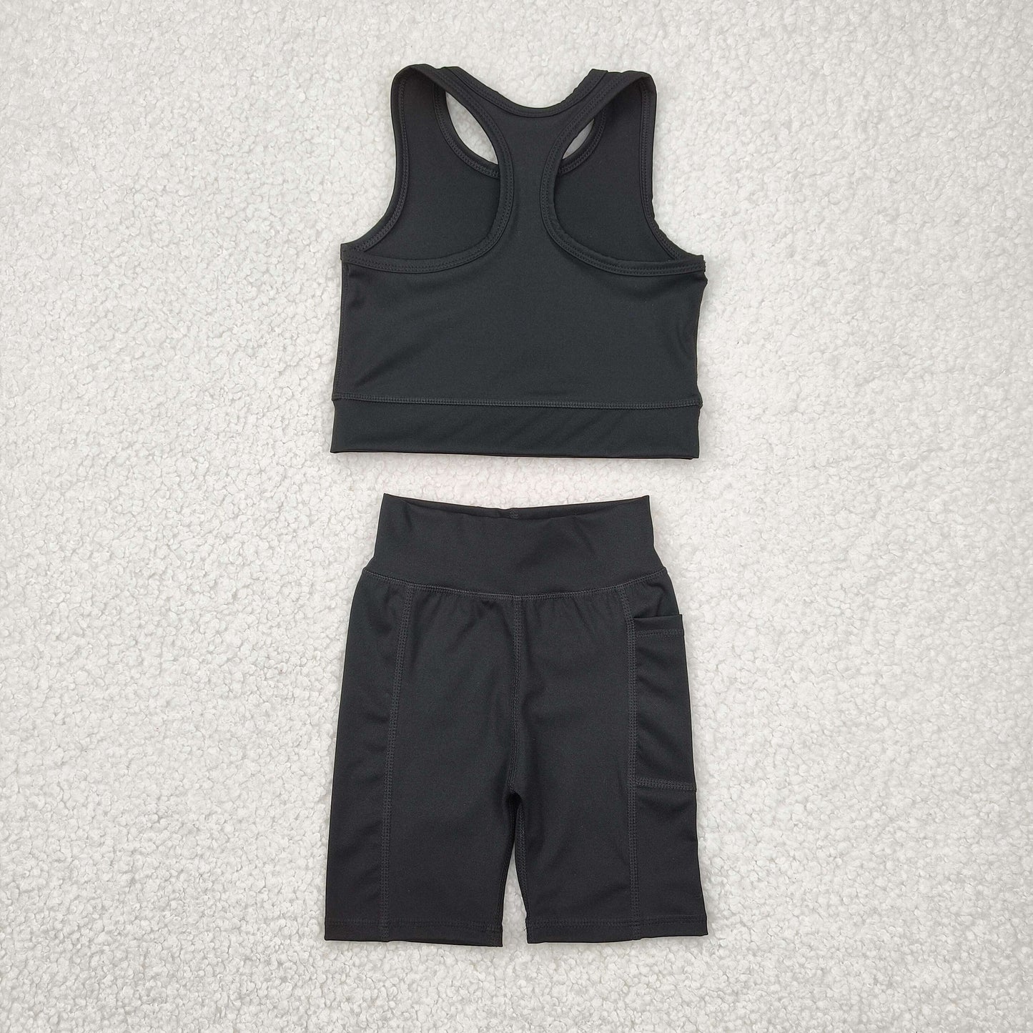 GSSO1517 pure color black tank shorts suit yoga