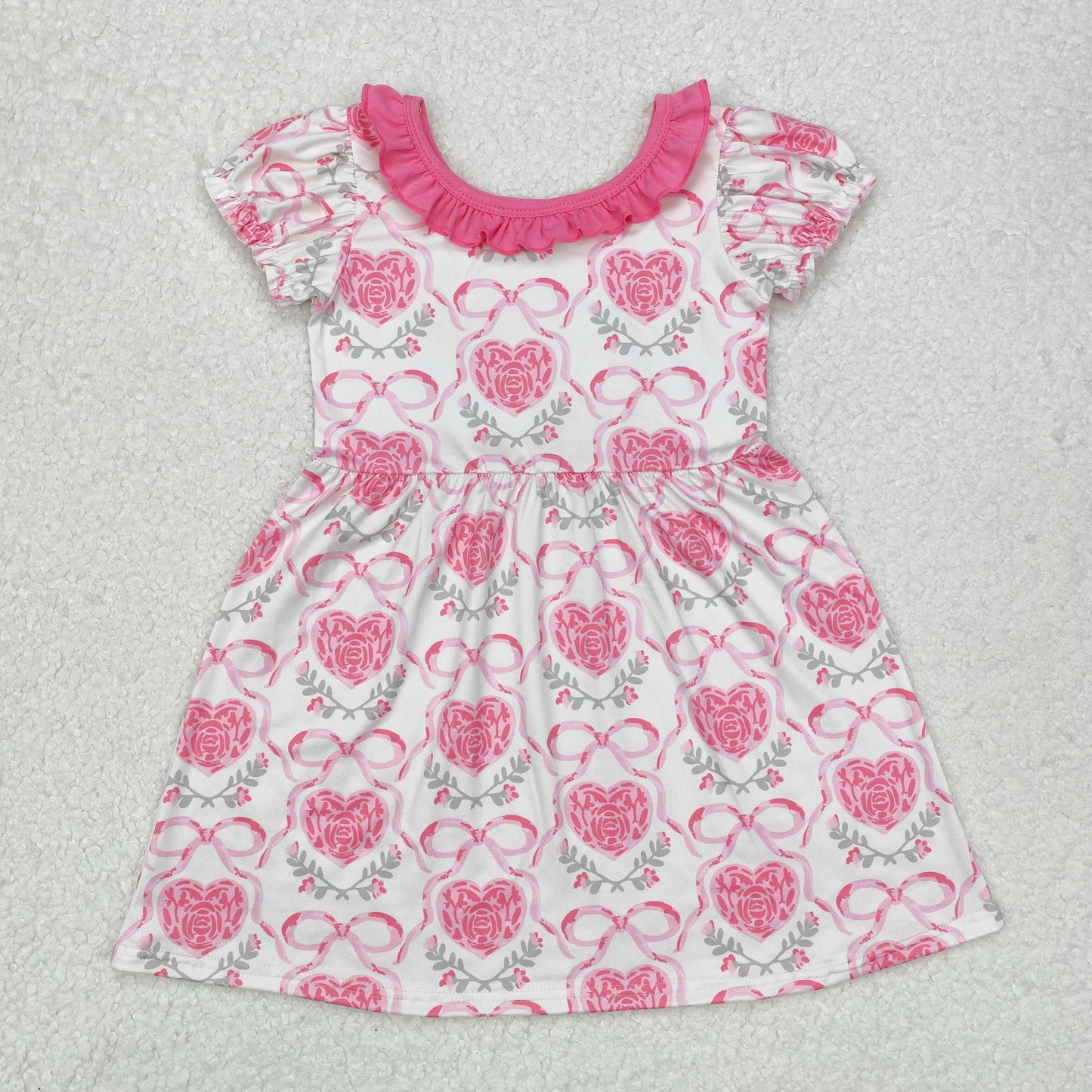 GSD1512 Girls Valentine's Day pink Love rose short sleeve Dress