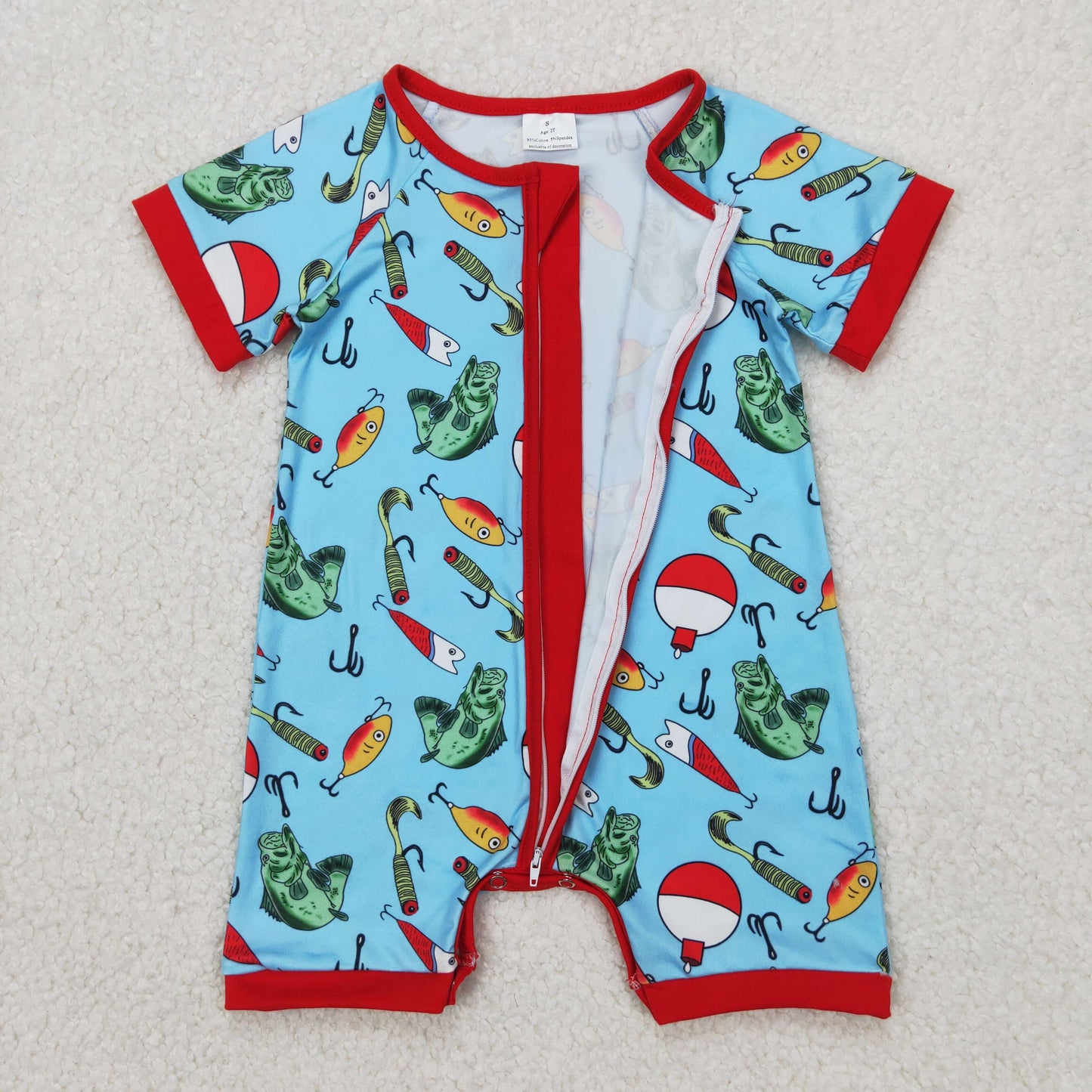 SR2707 Baby boys short sleeve fish zipper romper