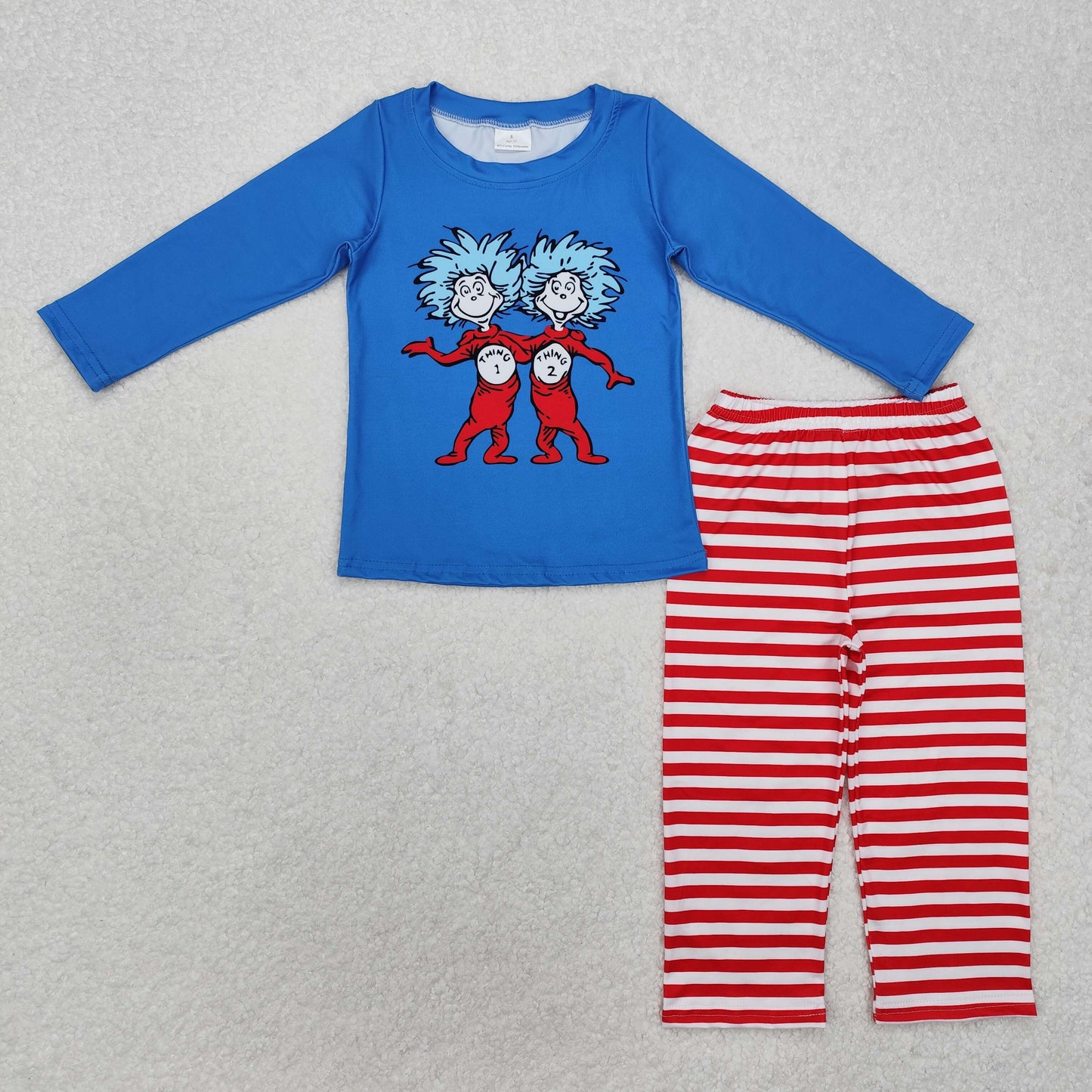 BLP1027 baby Boys blue long sleeve red stripe outfits