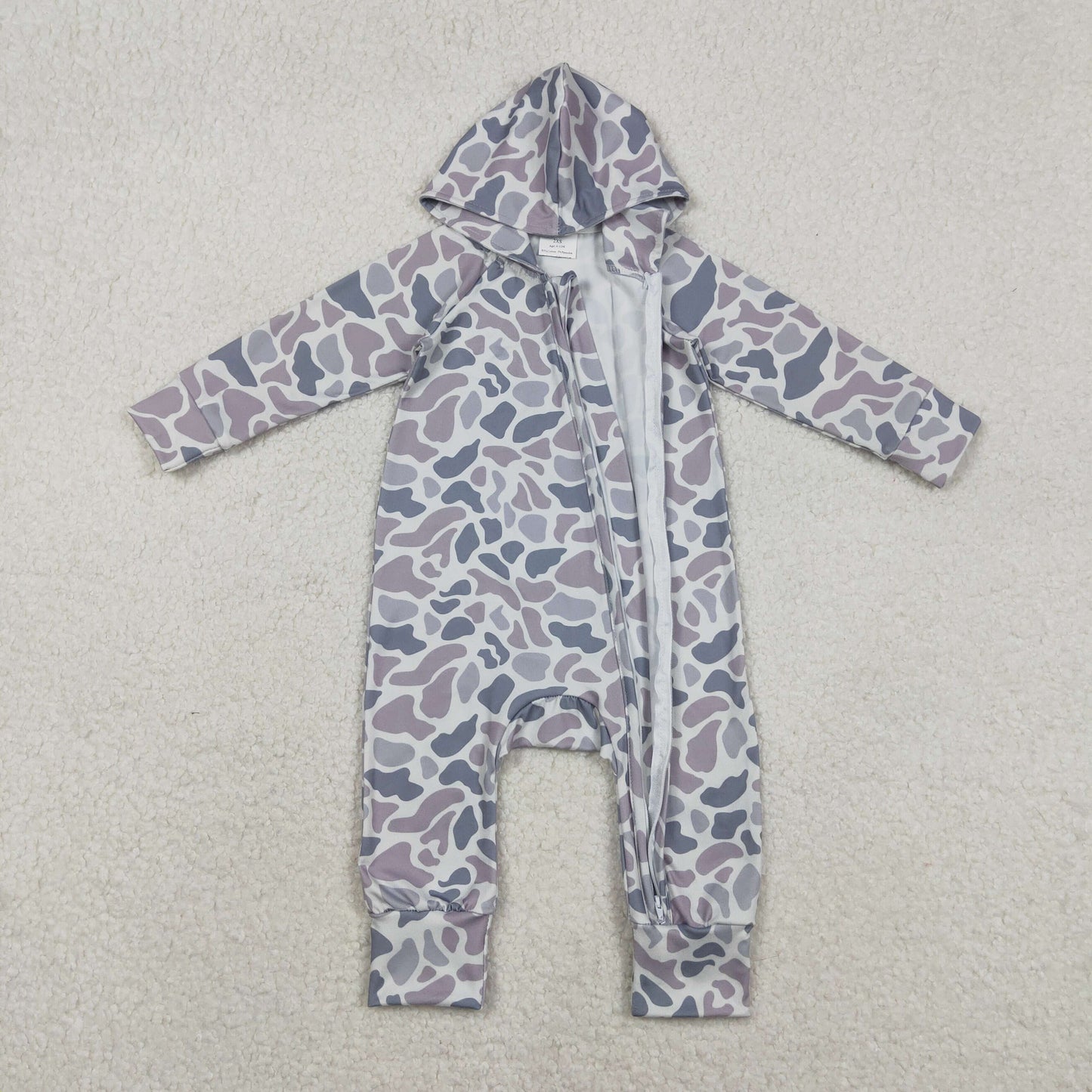 LR2813 baby boys camo long sleeves hooded zipper romper