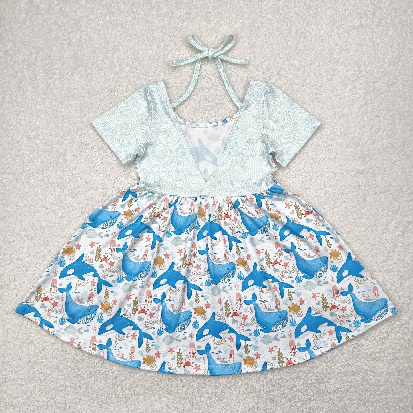 GSD2011 girls blue short sleeve Whale Dress