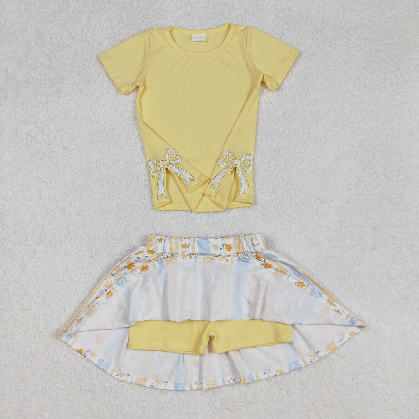 GSD1716 girls light yellow floral skirt outfits embroidery