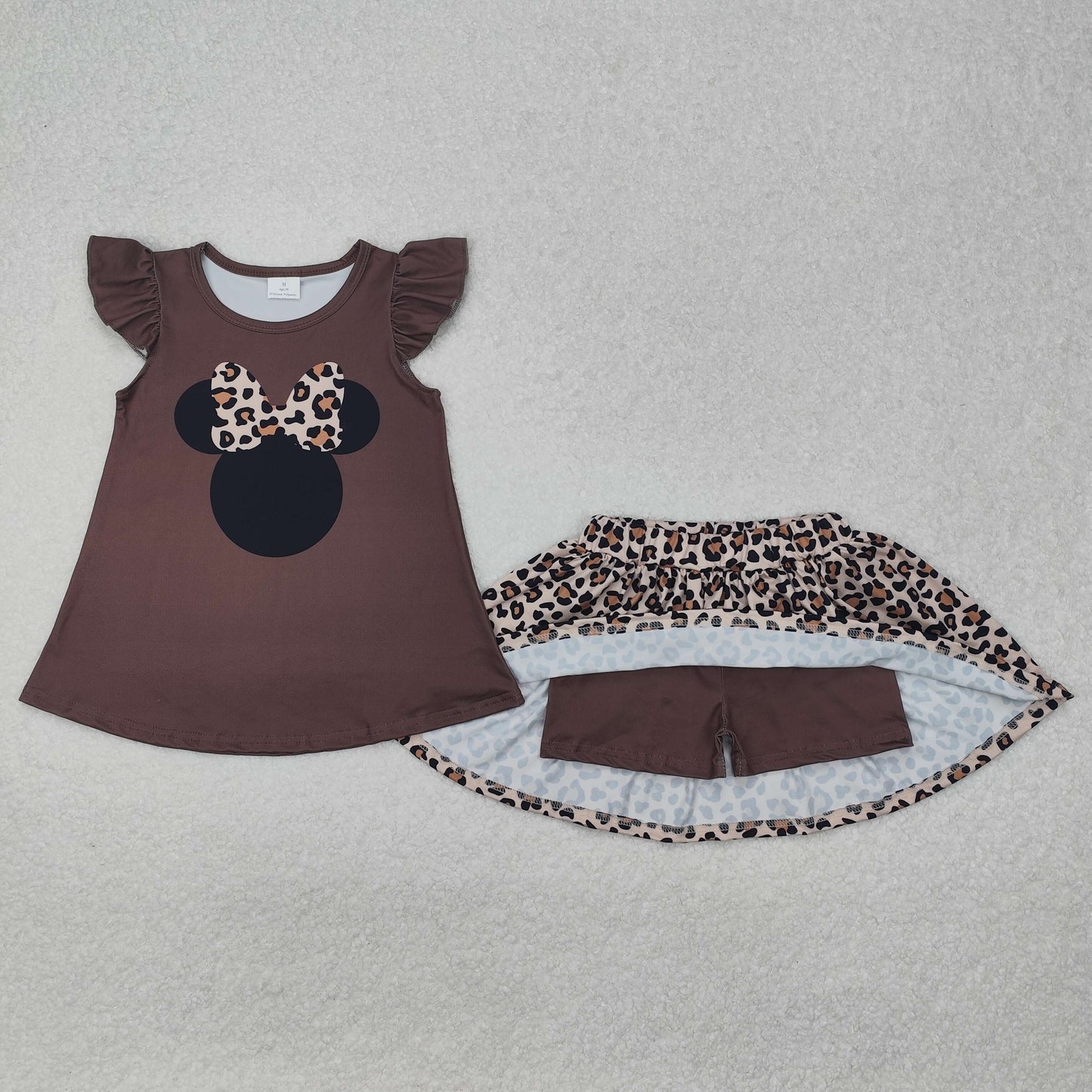 GSD1664 baby Girls cartoon brown flying leopard shorts Dress