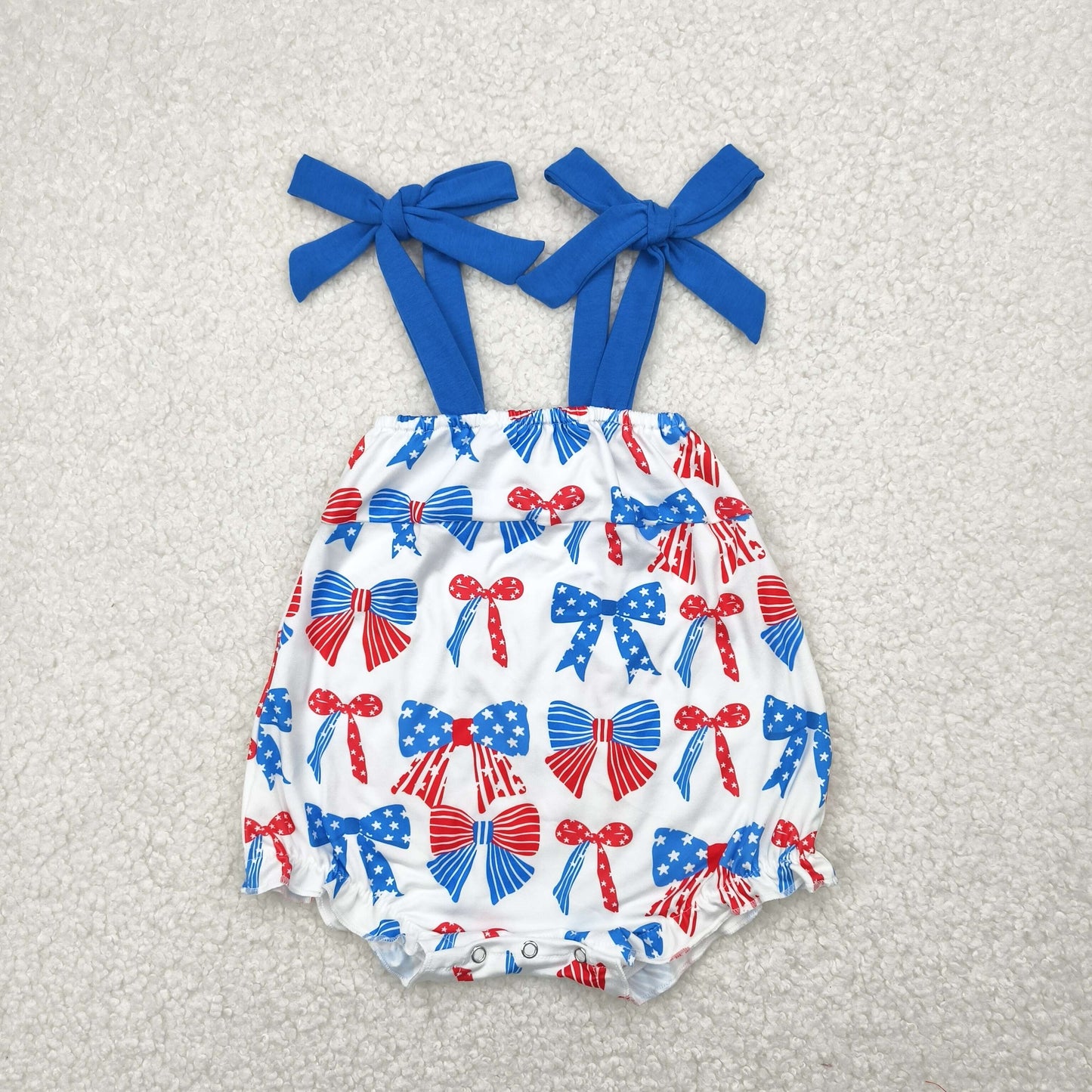 SR2902 Baby girls July Fourth blue red bow romper