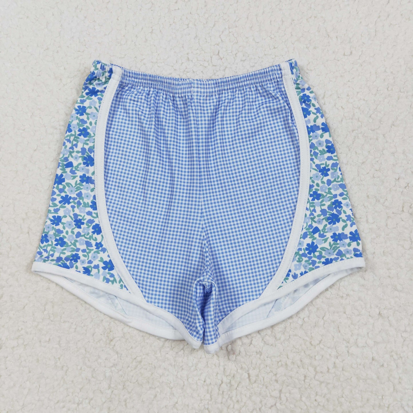 SS0519 baby girls blue checkered shorts