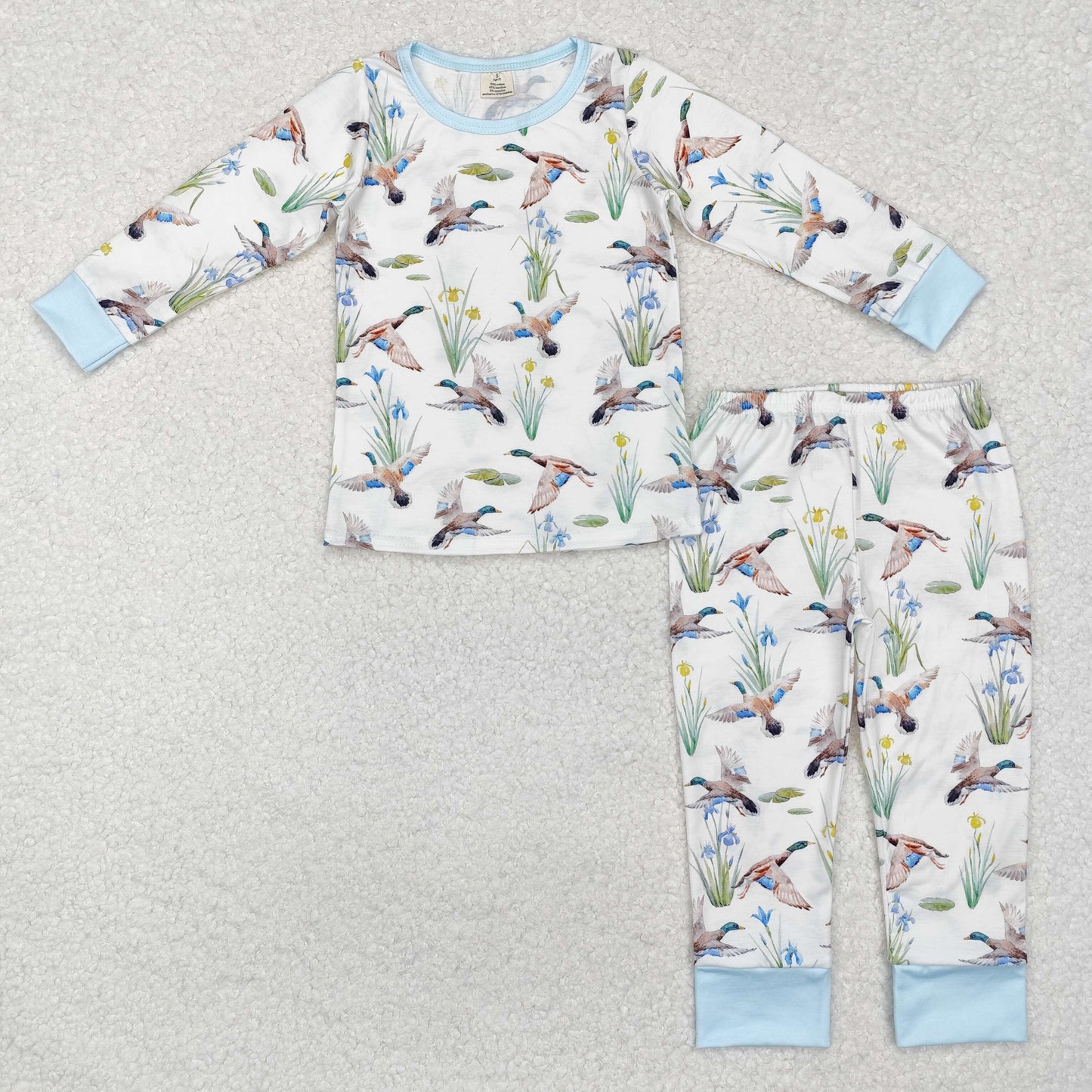 BLP1034 Boys duck grass white blue bamboo Pajamas