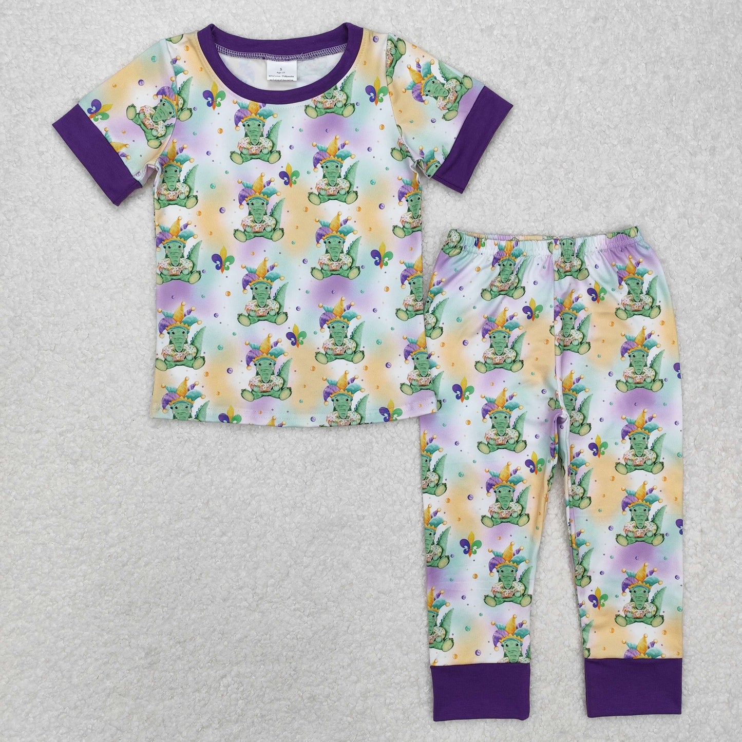 BSPO0547 baby Boys Mardi Gras dinosaur short sleeve pajamas
