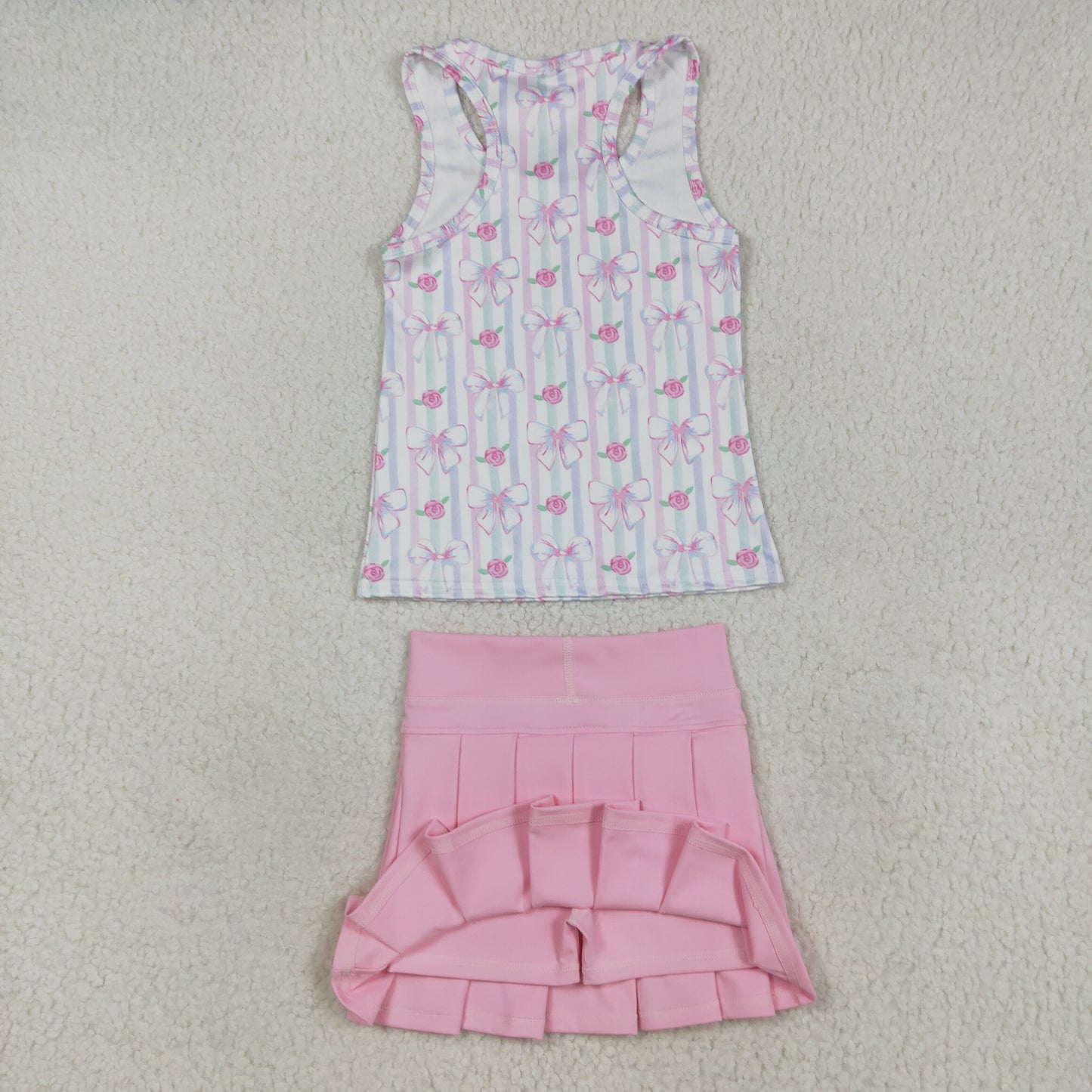 GSD2457 girls vest bow stripe pink skirt outfits yoga