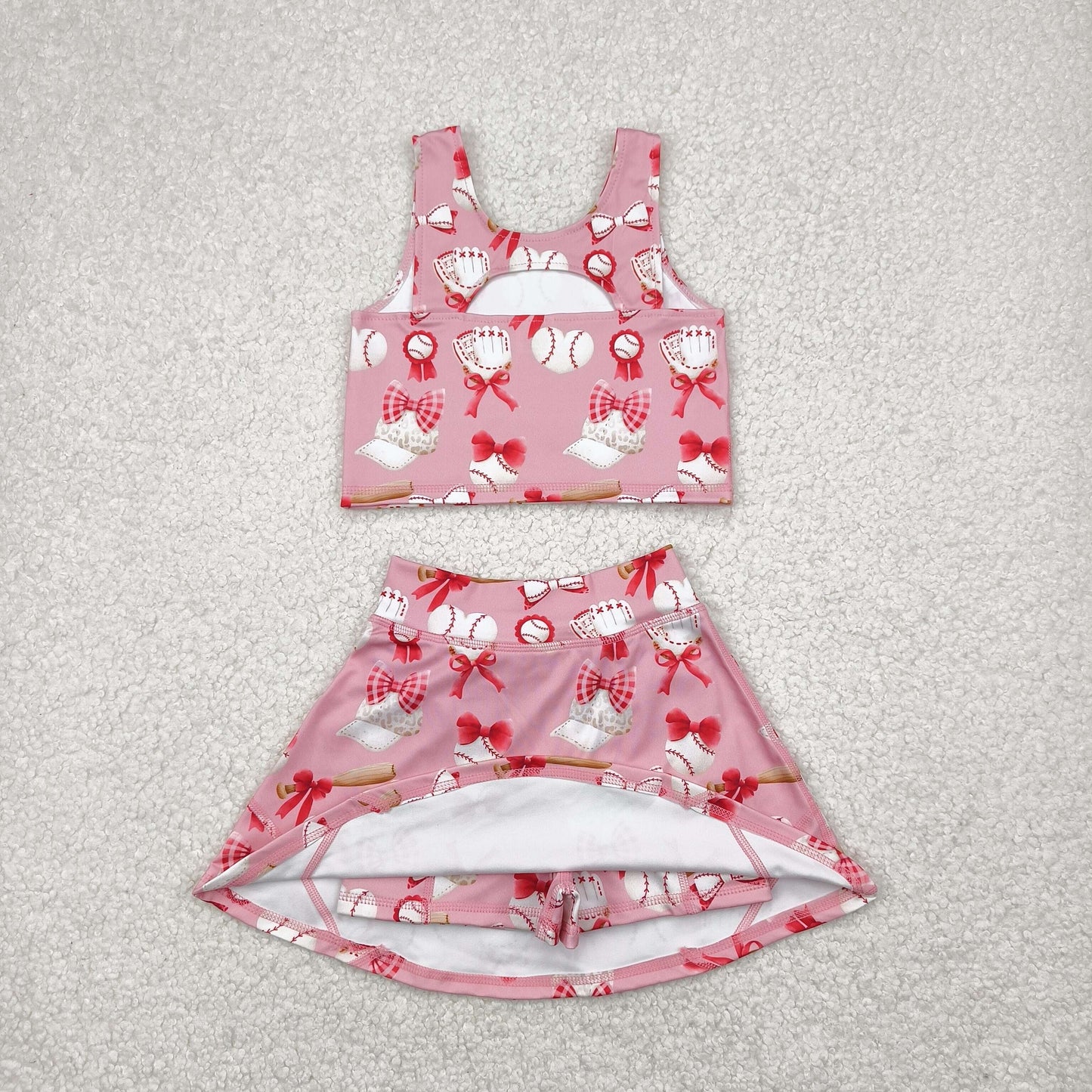 GSD2044 baby girls sleeveless pink baseball skirt outfits Yoga