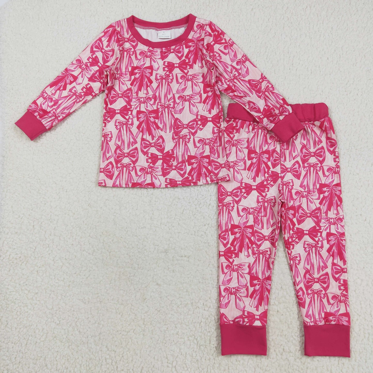GLP2539 baby Girls pink rose bow pajamas