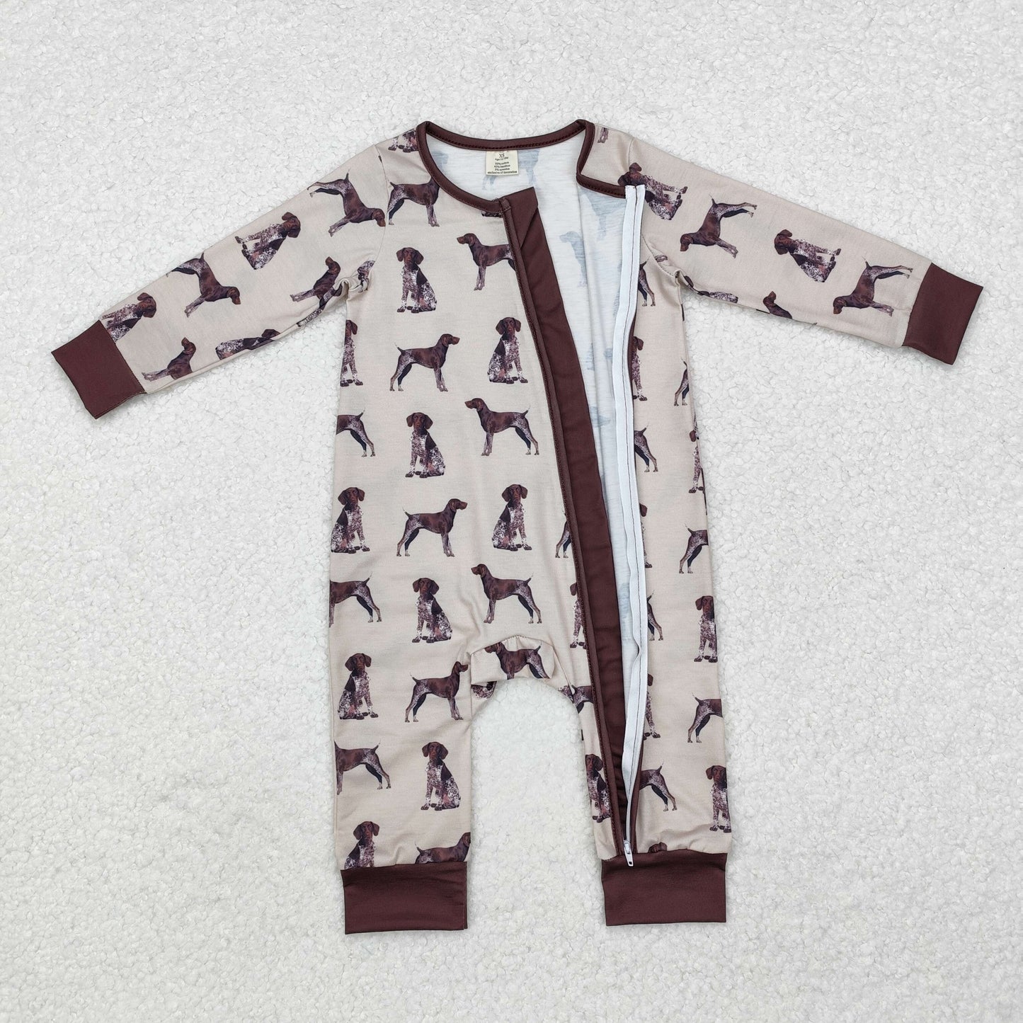 LR1759 Baby boys dog zipper bamboo romper