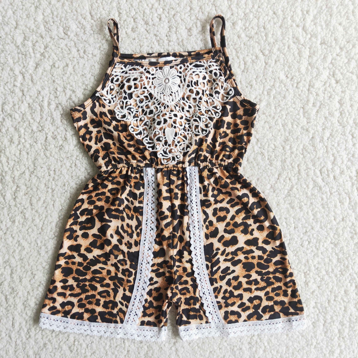 A15-12 Girls brown Leopard Summer Jumpsuit