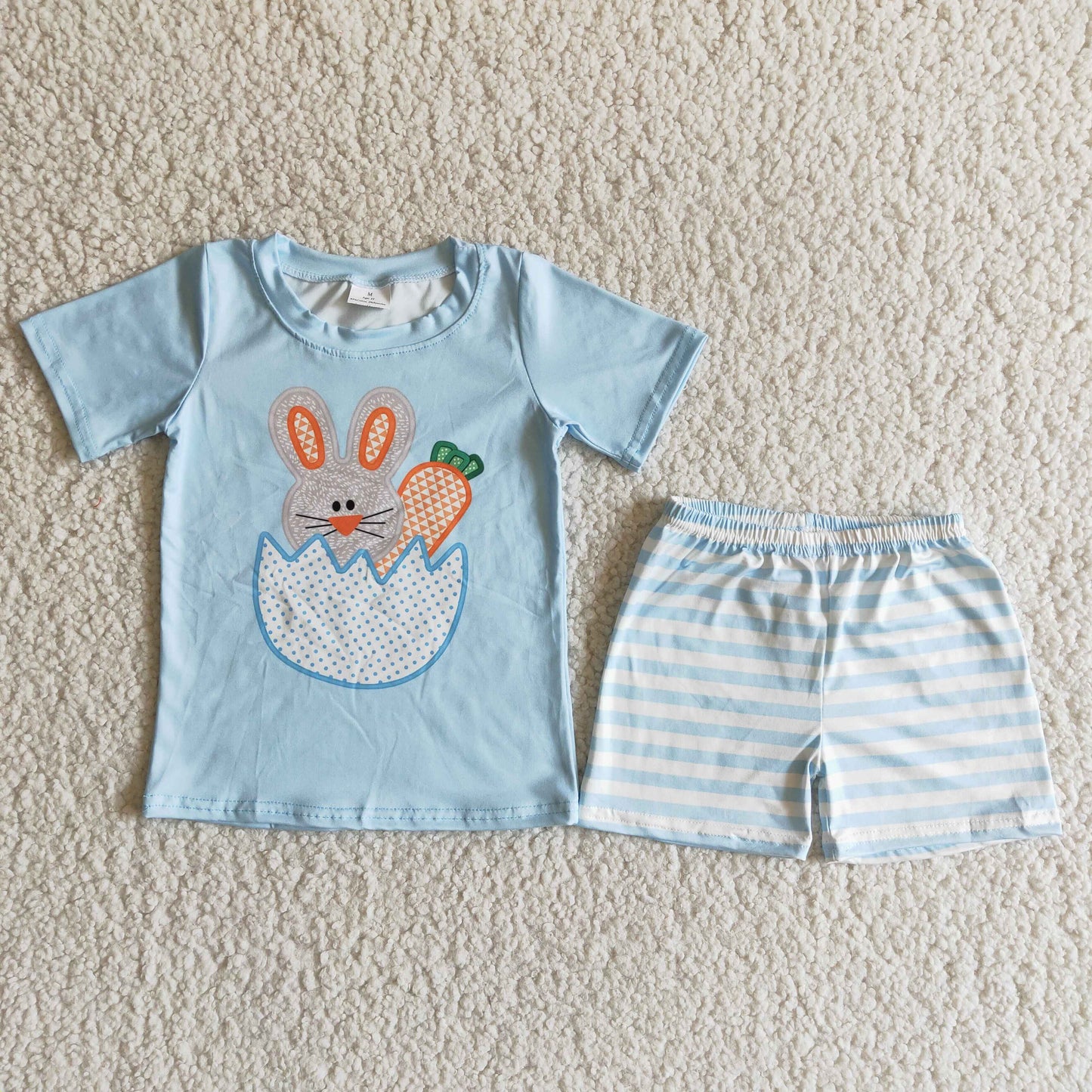 B11-25 Boys Easter Bunny Outfits Short Sleeves Sky Blue Shorts