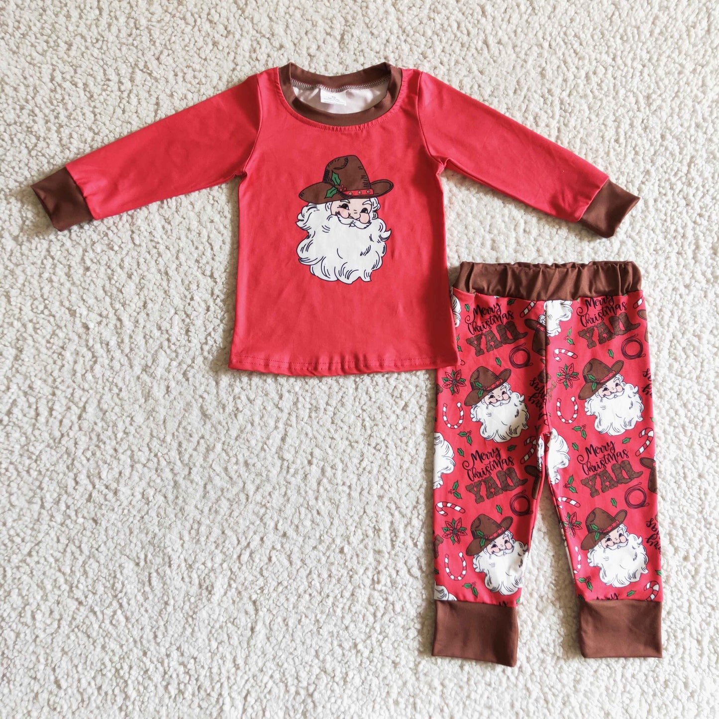 BLP0119 Boys Christmas Santa Pajamas Long Sleeves Pants Red