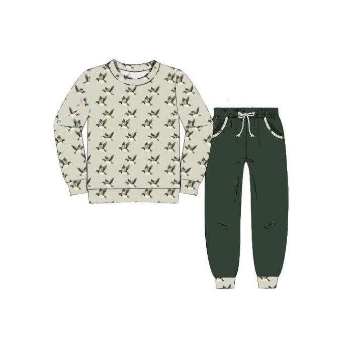 10.1 Pre-order BLP1308 boys duck long sleeve green pant outfits
