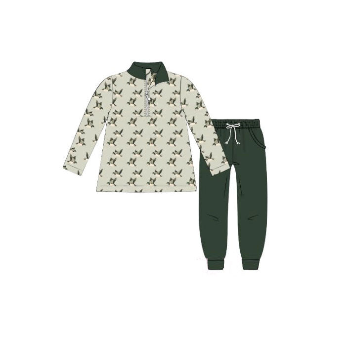 10.1 Pre-order BLP1309 boys duck long sleeve green pant zipper outfits