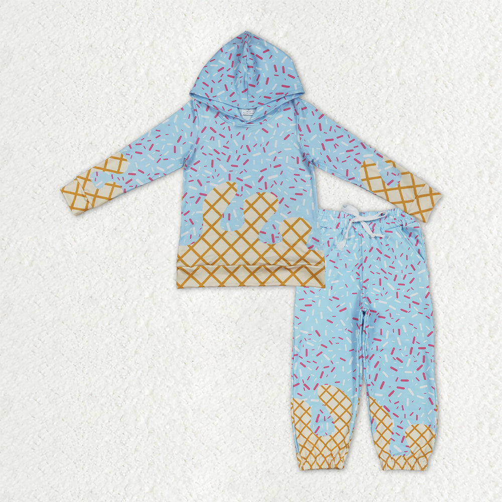 BLP1328 baby boys Ice cream Waffle blue hooded long sleeve outfits