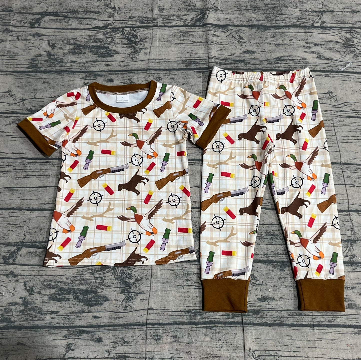 Pre-order BSPO0634 boys hunting duck brown short sleeves pajamas