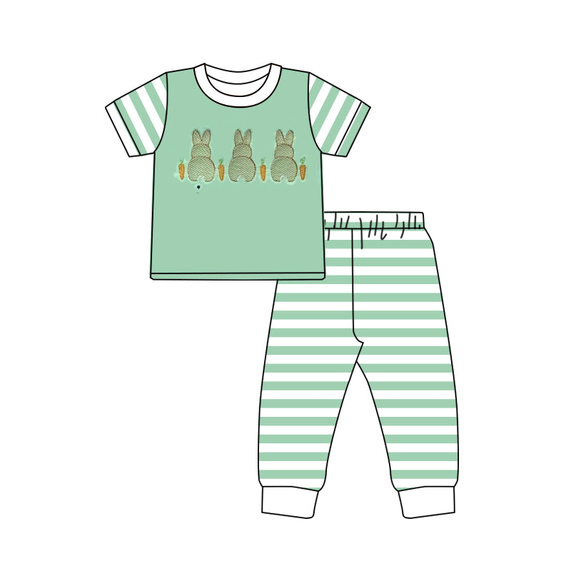 12.4 Pre-order BSPO0648 boys Easter bunny green stripe short sleeves pant outfits