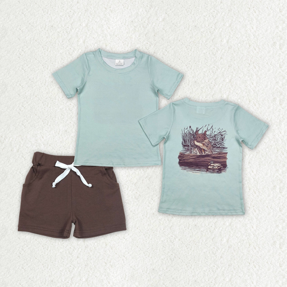 BSSO1200 Boys hunting duck green brown shorts outfits
