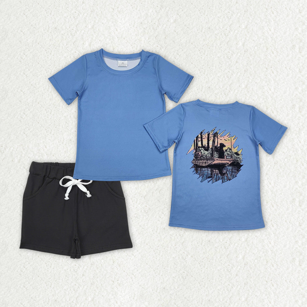 BSSO1201 Boys boating blue black shorts outfits