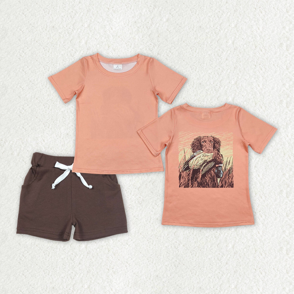 BSSO1202 Boys Hunting dog orange brown shorts outfits