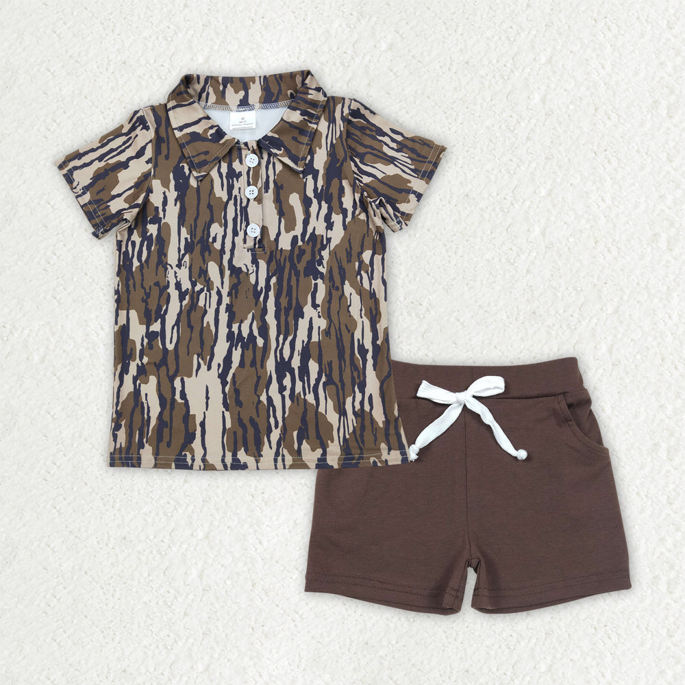BSSO1489 Boys shorts button camo brown shorts outfits