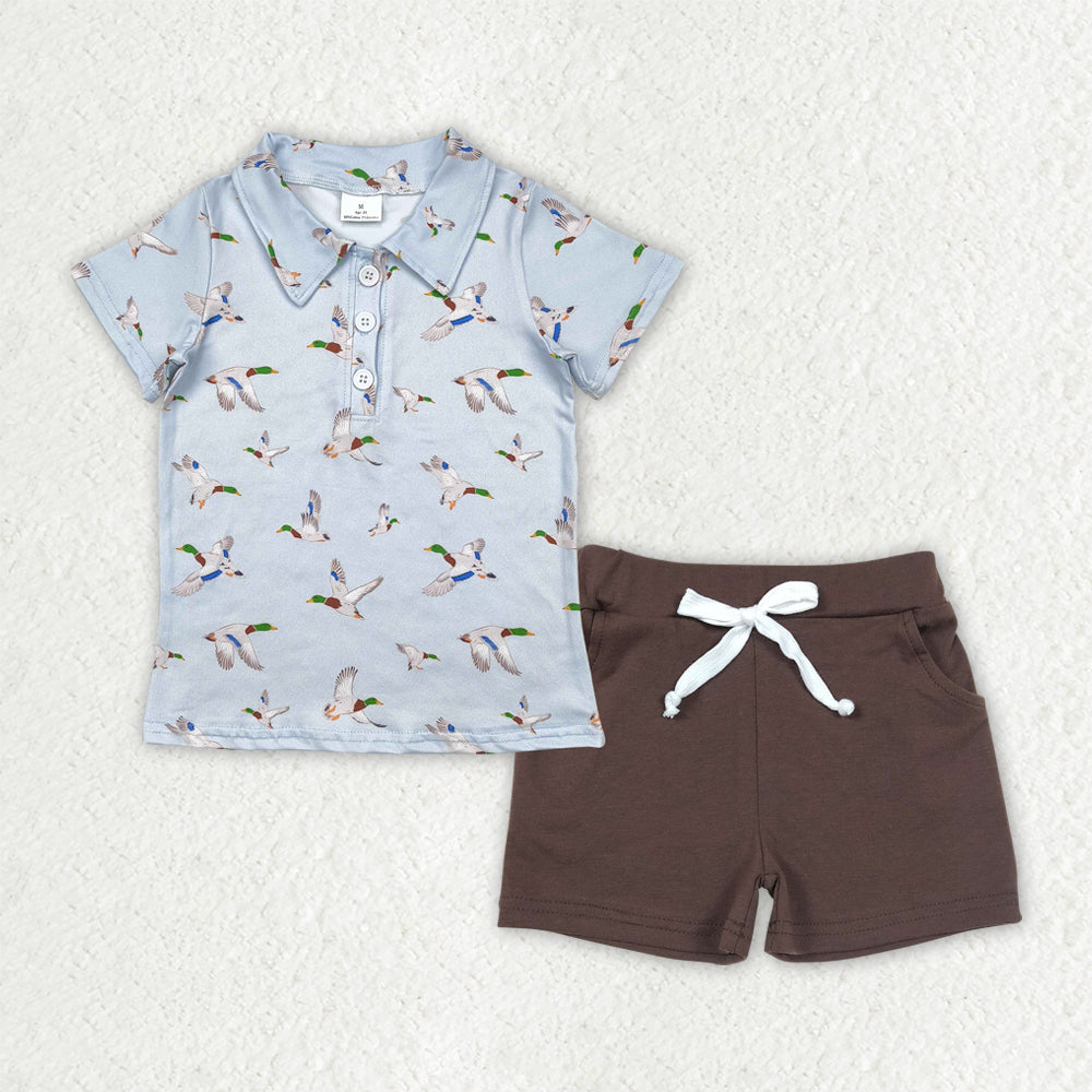 BSSO1524 Boys blue duck shorts button brown shorts outfits