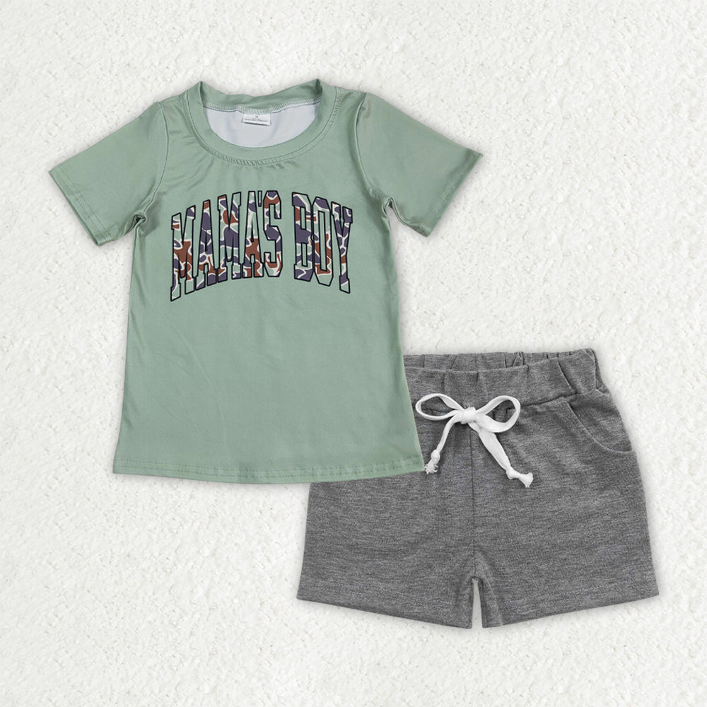 BSSO1542 Boys camo green MAMAS BOY Outfits Short Sleeve grey Shorts