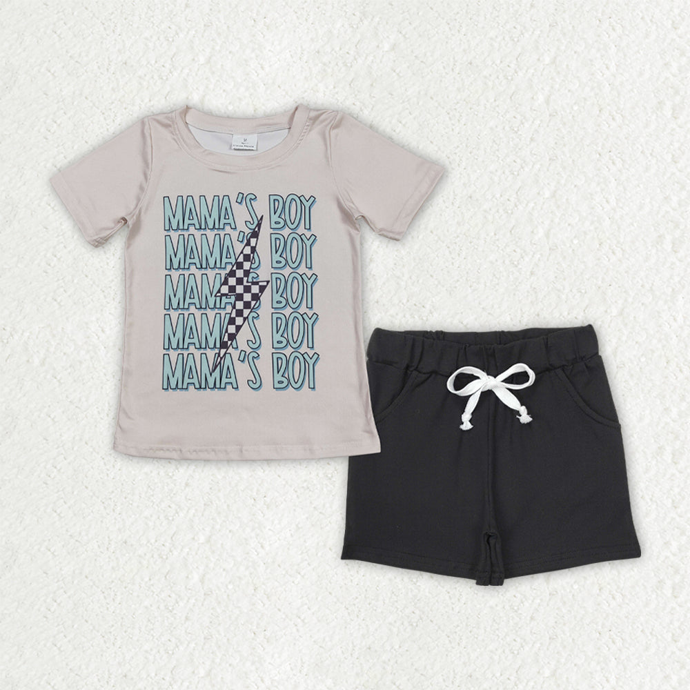 BSSO1543 Boys lightning MAMA‘’S BOY Outfits Short Sleeve black Shorts
